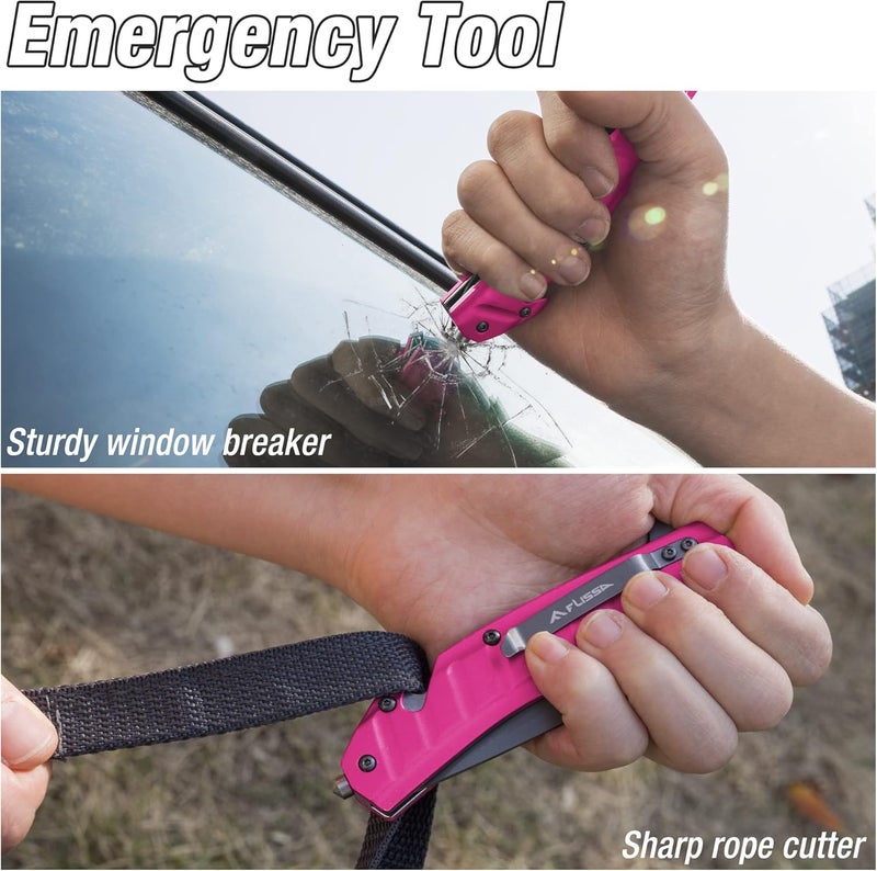 FLISSA Folding Pocket Knife, EDC Knife with Liner Lock, Tanto Blade, Pocket Clip, Glass Breaker, Seatbelt Cutter, Perfect for Outdoor, Camping(Pink) - Image 4